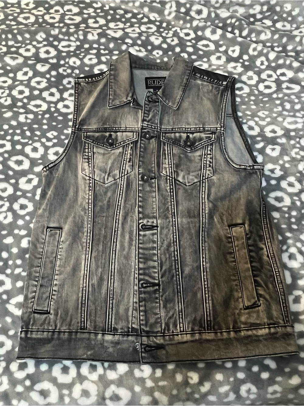 RUDE Washed Black Denim Vest